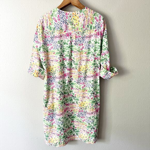 FOXCROFT Vena Linen Impressionist Floral 3/4 Sleeve Dress women’s size large - Picture 9 of 12
